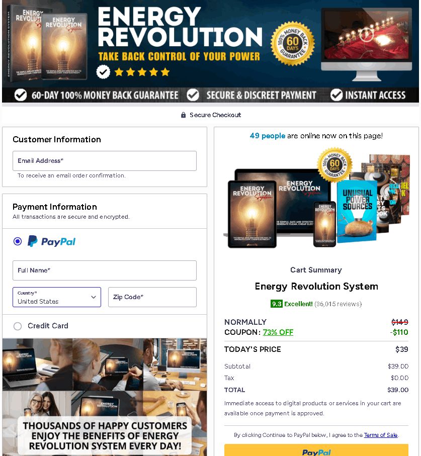 Energy Revolution System Checkout page 